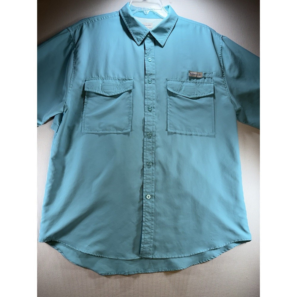 Realtree Fishing Short Sleeve Guide Vented Button Up Men's Shirt XL Aqua
